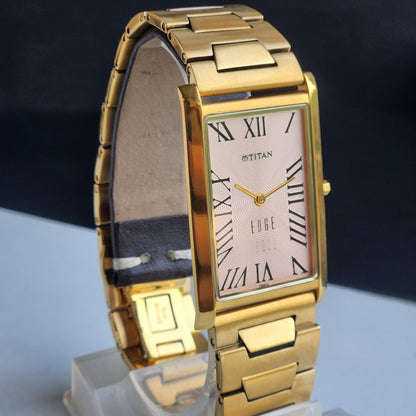 Original TITAN EDGE 1514YAA Rectangular Pink Face 28MM Case Men's Watch G100