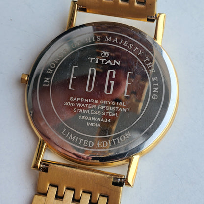 Original TITAN EDGE 1595WAA34 Round Golden Face 38MM Case Men's Watch H04