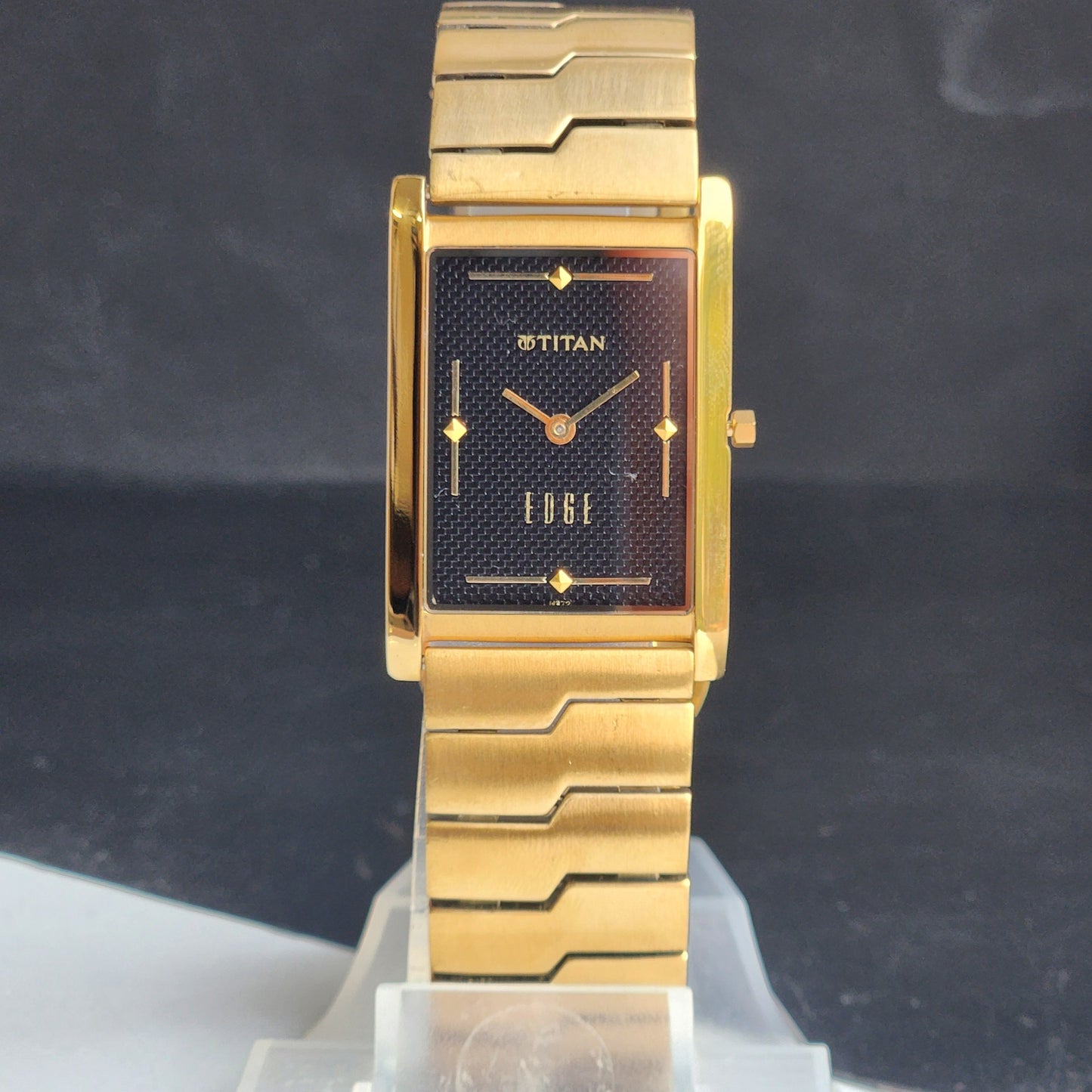 Original TITAN EDGE 1043NBA Rectangular Black Face 25MM Case Men's Watch H06