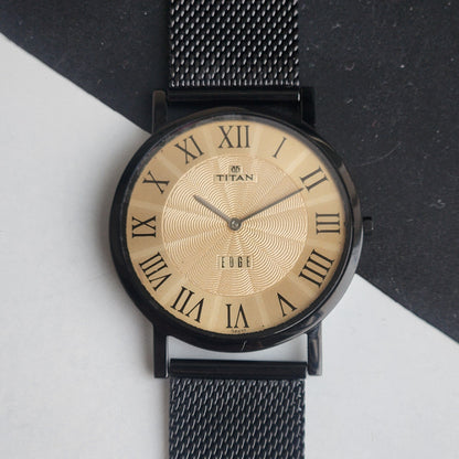 Original TITAN EDGE 1595WAA34 Round Golden Face 38MM Case Men's Watch G97