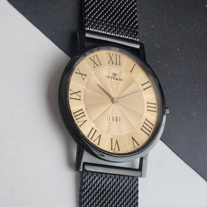 Original TITAN EDGE 1595WAA34 Round Golden Face 38MM Case Men's Watch G97