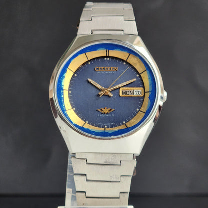 Vintage 1991 Original Citizen Automatic 8200 Blue Face 21 Jewels Day-Date Japanese Men's Wrist Watch ET17