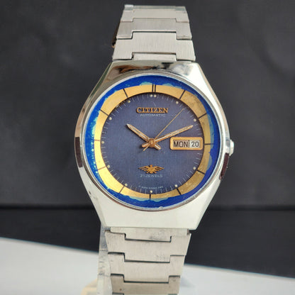 Vintage 1991 Original Citizen Automatic 8200 Blue Face 21 Jewels Day-Date Japanese Men's Wrist Watch ET17