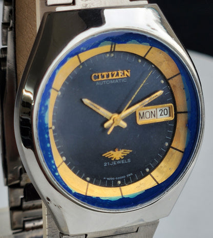 Vintage 1991 Original Citizen Automatic 8200 Blue Face 21 Jewels Day-Date Japanese Men's Wrist Watch ET17