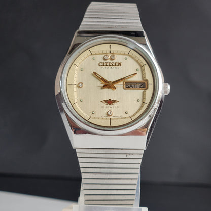 Vintage 1995 Original Citizen Automatic 8200 Golden Face 21 Jewels Day-Date Japanese Men's Wrist Watch ET18