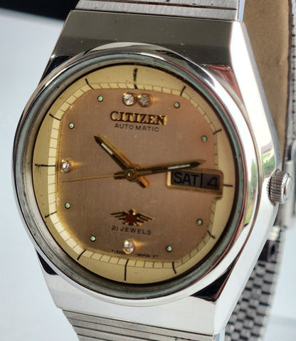 Vintage 1995 Original Citizen Automatic 8200 Golden Face 21 Jewels Day-Date Japanese Men's Wrist Watch ET18