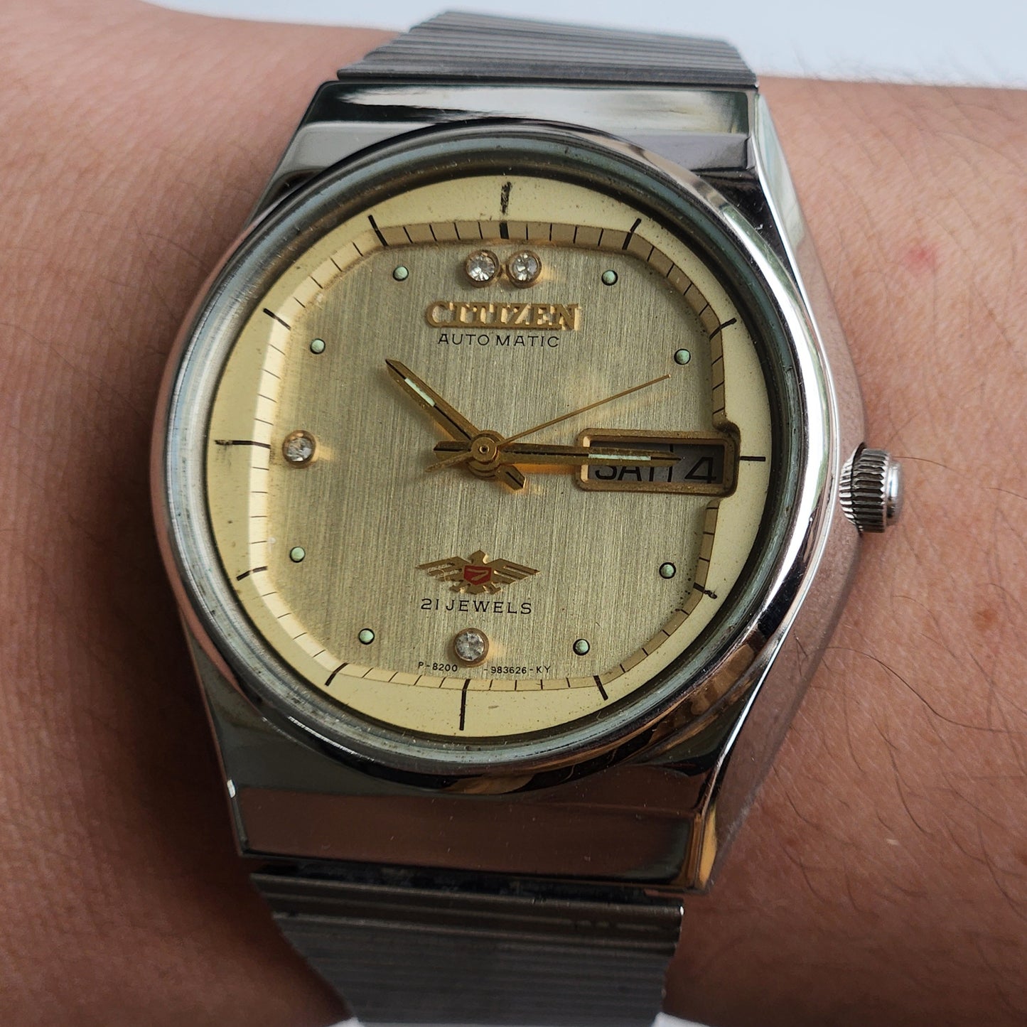 Vintage 1995 Original Citizen Automatic 8200 Golden Face 21 Jewels Day-Date Japanese Men's Wrist Watch ET18