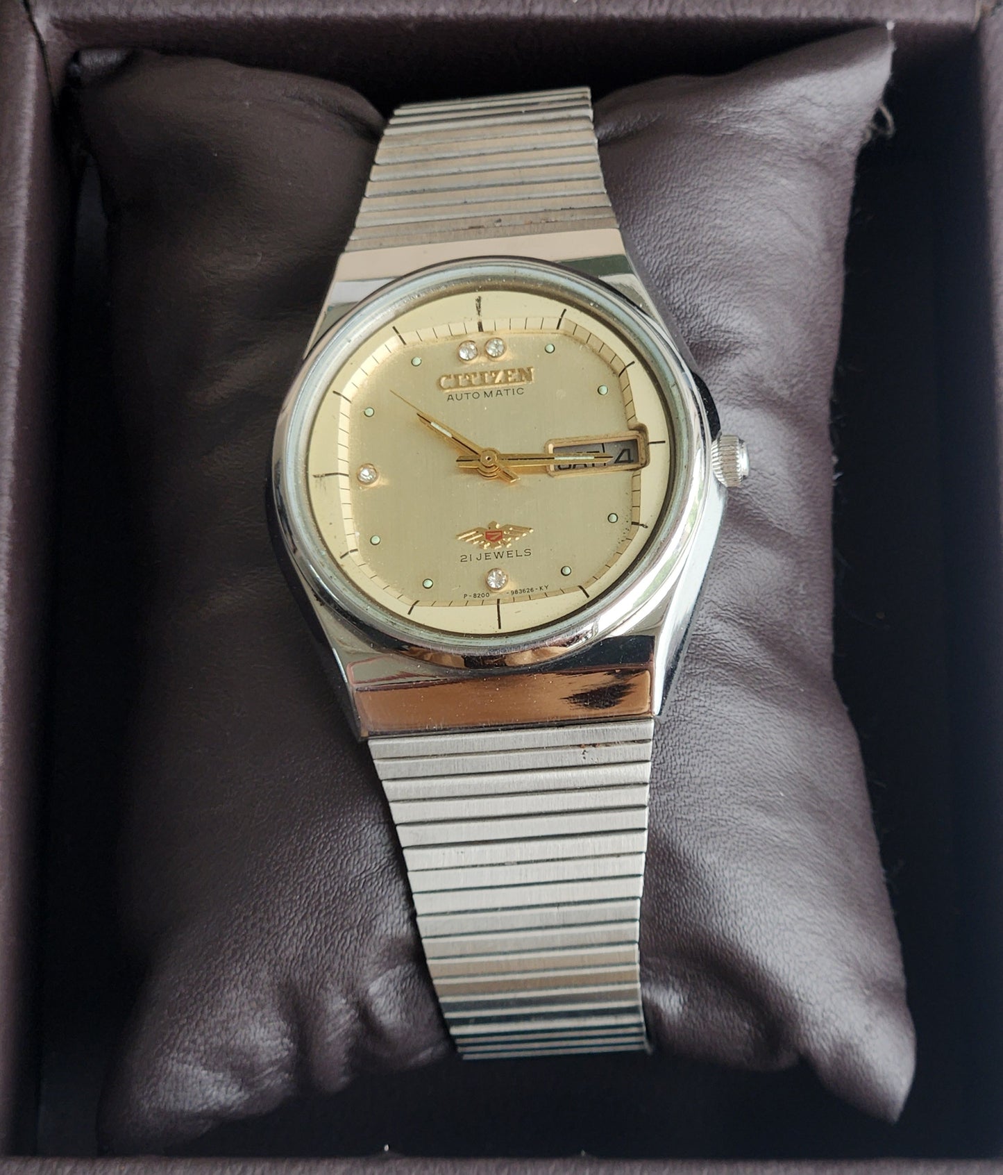 Vintage 1995 Original Citizen Automatic 8200 Golden Face 21 Jewels Day-Date Japanese Men's Wrist Watch ET18