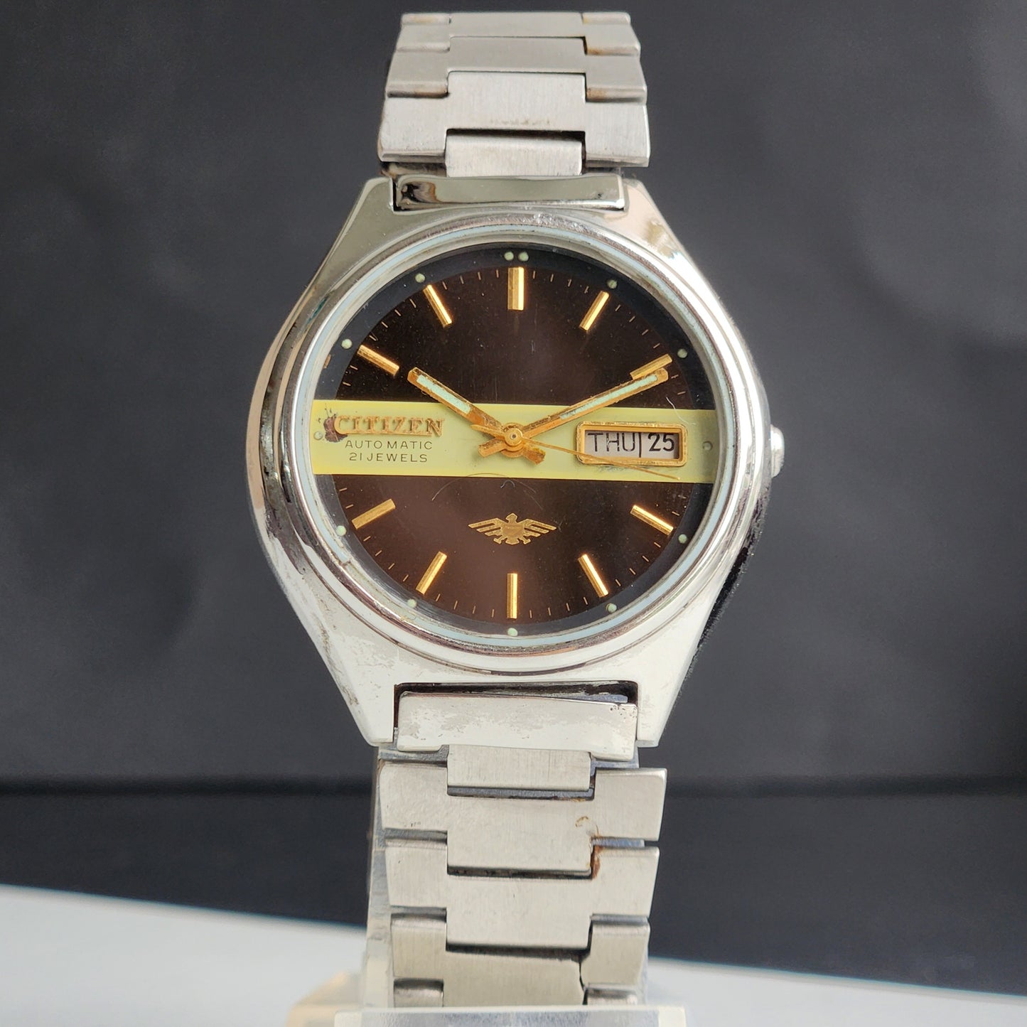 Vintage 1989 Original Citizen Automatic 8200 Black Face 21 Jewels Day-Date Japanese Men's Wrist Watch ET19