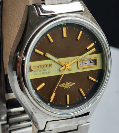 Vintage 1989 Original Citizen Automatic 8200 Black Face 21 Jewels Day-Date Japanese Men's Wrist Watch ET19