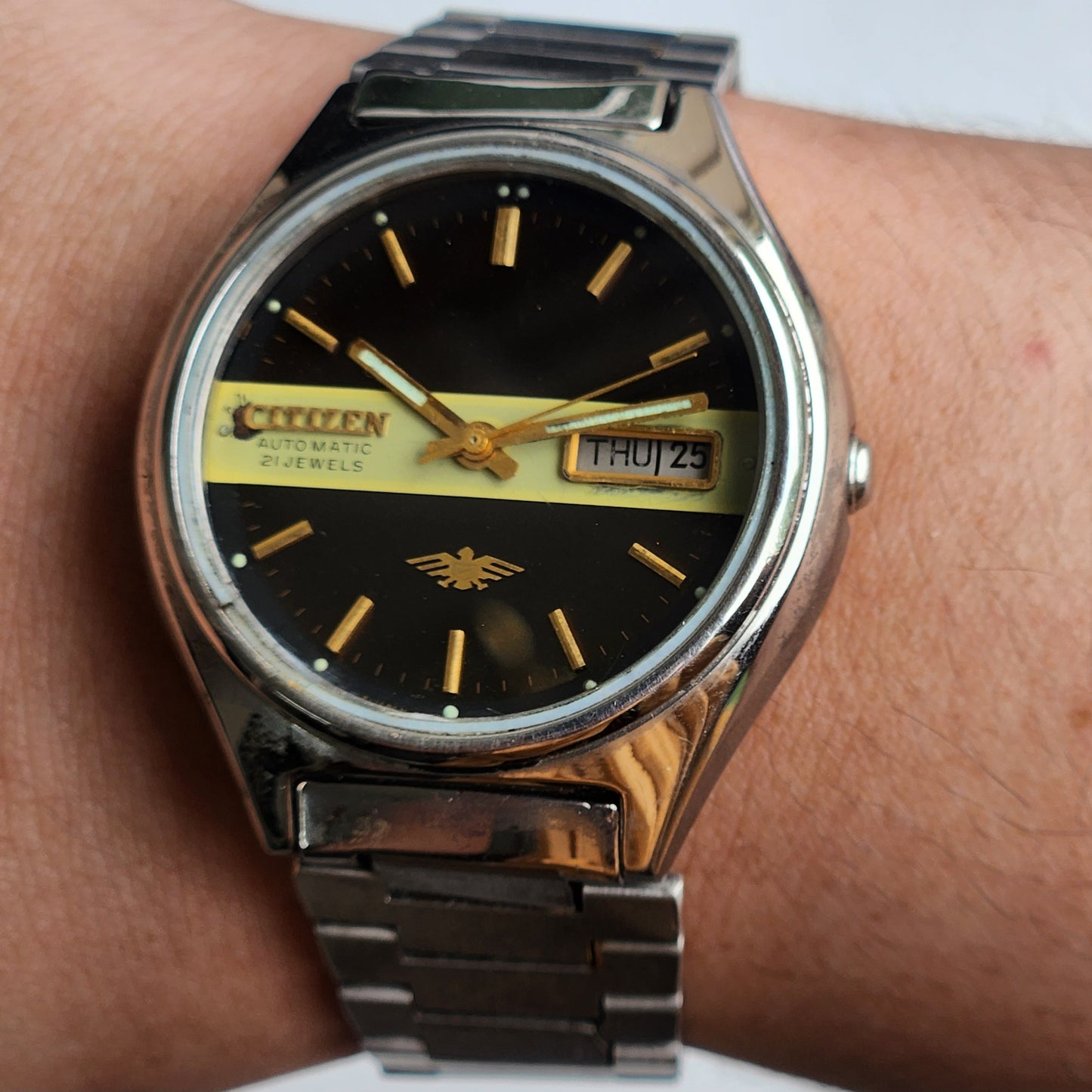 Vintage 1989 Original Citizen Automatic 8200 Black Face 21 Jewels Day-Date Japanese Men's Wrist Watch ET19