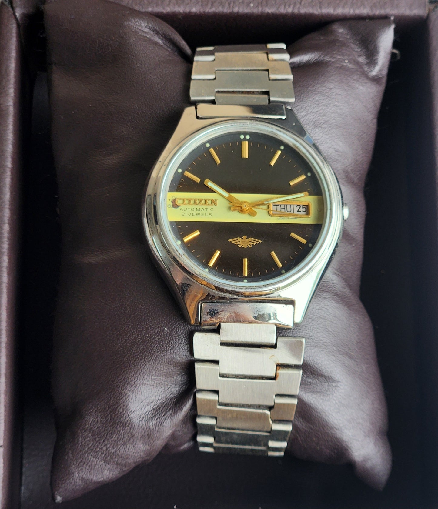 Vintage 1989 Original Citizen Automatic 8200 Black Face 21 Jewels Day-Date Japanese Men's Wrist Watch ET19