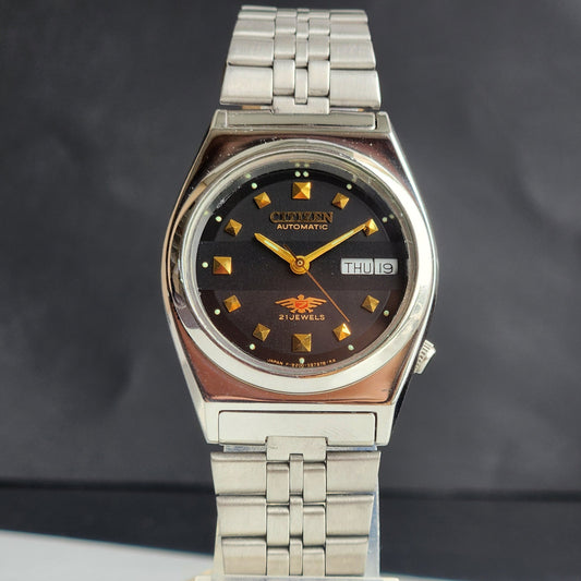 Vintage 1987 Original Citizen Automatic 8200 Black Face 21 Jewels Day-Date Japanese Men's Wrist Watch ET20