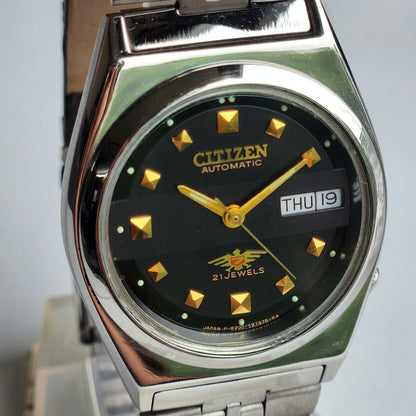 Vintage 1987 Original Citizen Automatic 8200 Black Face 21 Jewels Day-Date Japanese Men's Wrist Watch ET20