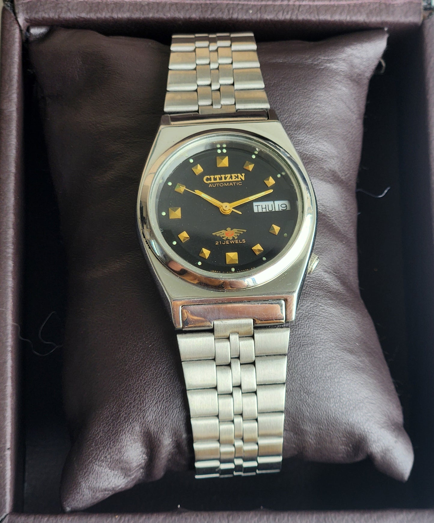 Vintage 1987 Original Citizen Automatic 8200 Black Face 21 Jewels Day-Date Japanese Men's Wrist Watch ET20