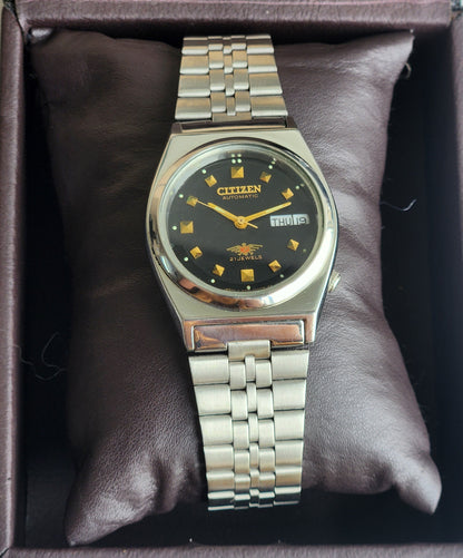 Vintage 1987 Original Citizen Automatic 8200 Black Face 21 Jewels Day-Date Japanese Men's Wrist Watch ET20