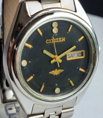 Vintage 1995 Original Citizen Automatic 8200 Black Face 21 Jewels Day-Date Japanese Men's Wrist Watch ET21