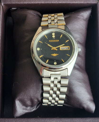 Vintage 1995 Original Citizen Automatic 8200 Black Face 21 Jewels Day-Date Japanese Men's Wrist Watch ET21