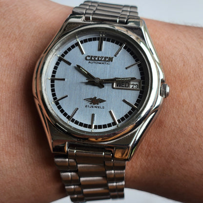 Vintage 1981 Original Citizen Automatic 8200 Grey Face 21 Jewels Day-Date Japanese Men's Wrist Watch ET22