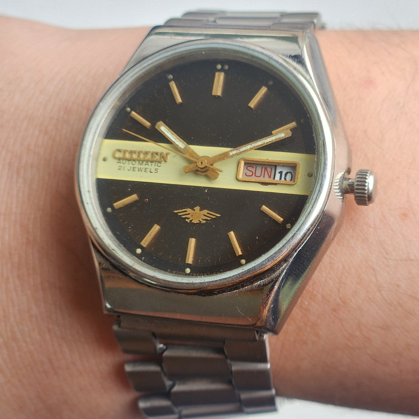 Vintage 1990 Original Citizen Automatic 8200 Black Face 21 Jewels Day-Date Japanese Men's Wrist Watch ET23