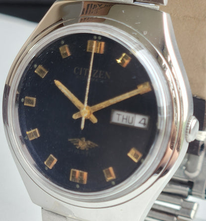 Vintage 1995 Original Citizen Automatic 8200 Black Face 21 Jewels Day-Date Japanese Men's Wrist Watch ET27