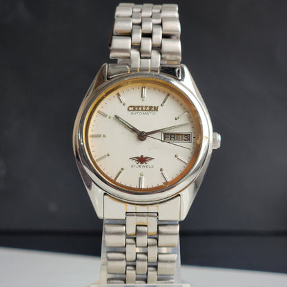 Vintage 1990 Original Citizen Automatic 8200 White Face 21 Jewels Day-Date Japanese Men's Wrist Watch ET28