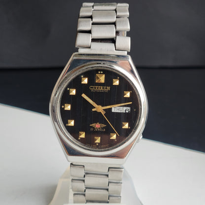 Vintage 1995 Original Citizen Automatic 8200 Black Face 21 Jewels Day-Date Japanese Men's Wrist Watch ET30