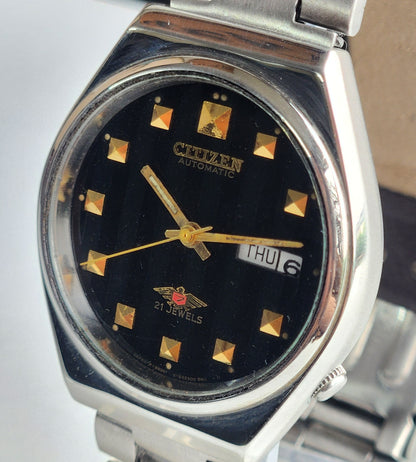 Vintage 1995 Original Citizen Automatic 8200 Black Face 21 Jewels Day-Date Japanese Men's Wrist Watch ET30