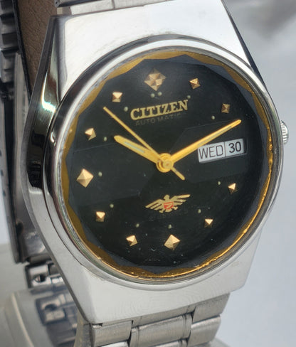 Vintage 1990 Original Citizen Automatic 8200 Black Face 21 Jewels Day-Date Japanese Men's Wrist Watch ET33