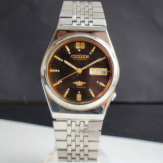 Vintage 1984 Original Citizen Automatic 8200 Black Face 21 Jewels Day-Date Japanese Men's Wrist Watch ET34