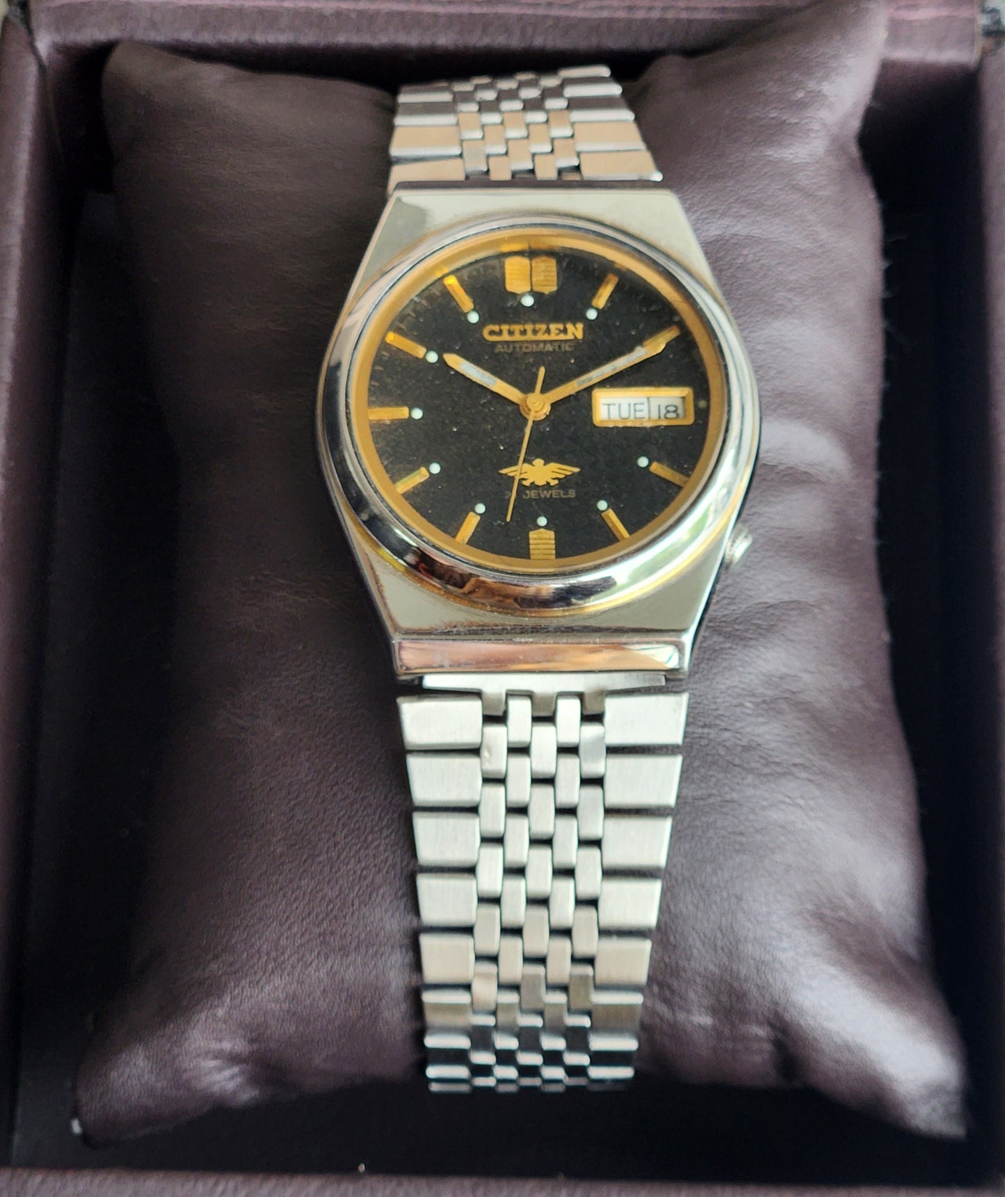 Vintage 1984 Original Citizen Automatic 8200 Black Face 21 Jewels Day-Date Japanese Men's Wrist Watch ET34