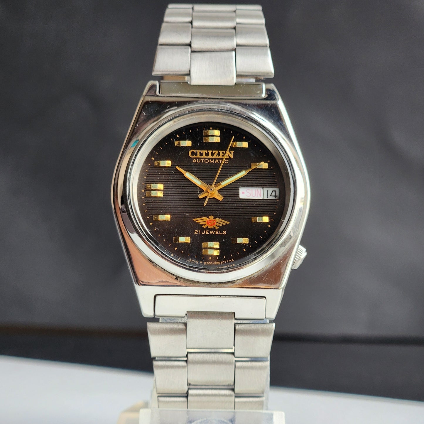 Vintage 1993 Original Citizen Automatic 8200 Black Face 21 Jewels Day-Date Japanese Men's Wrist Watch ET38