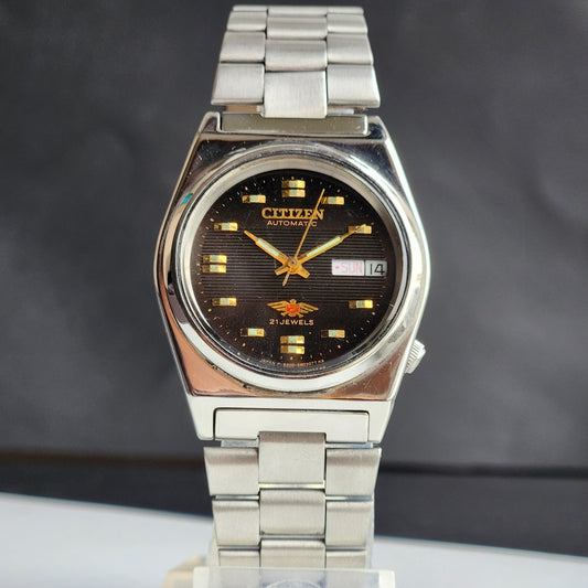 Vintage 1993 Original Citizen Automatic 8200 Black Face 21 Jewels Day-Date Japanese Men's Wrist Watch ET38