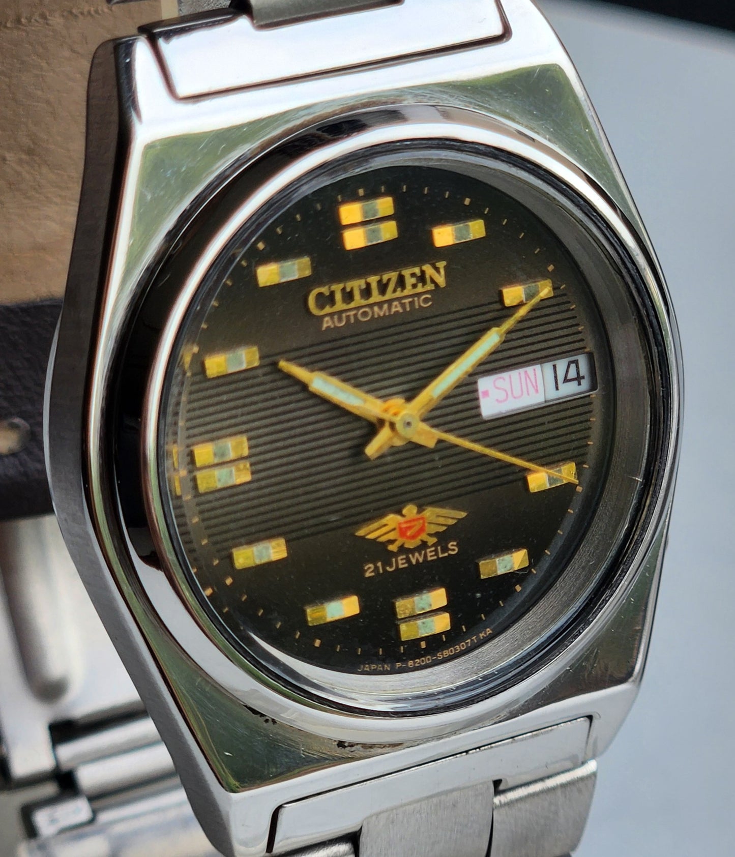 Vintage 1993 Original Citizen Automatic 8200 Black Face 21 Jewels Day-Date Japanese Men's Wrist Watch ET38