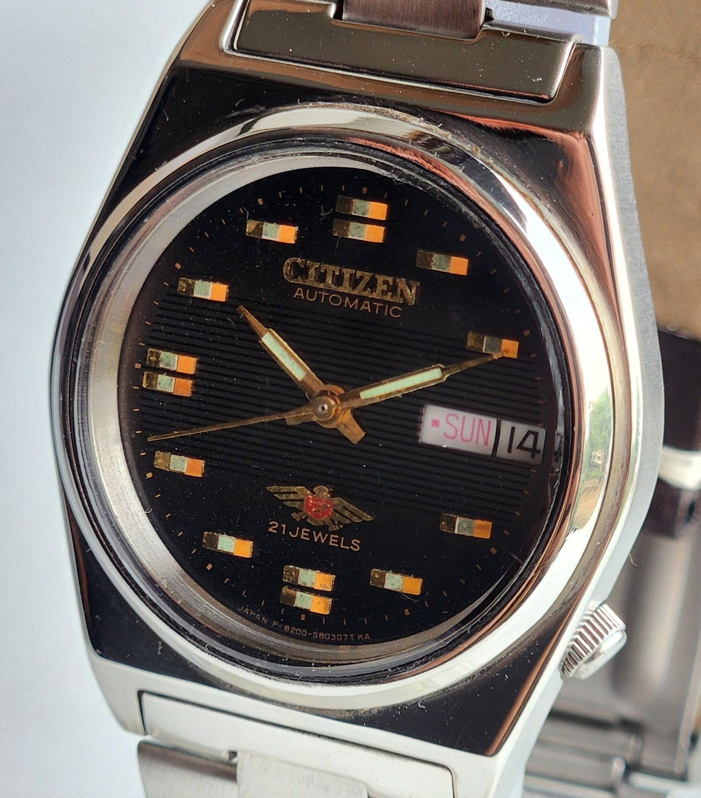 Vintage 1993 Original Citizen Automatic 8200 Black Face 21 Jewels Day-Date Japanese Men's Wrist Watch ET38