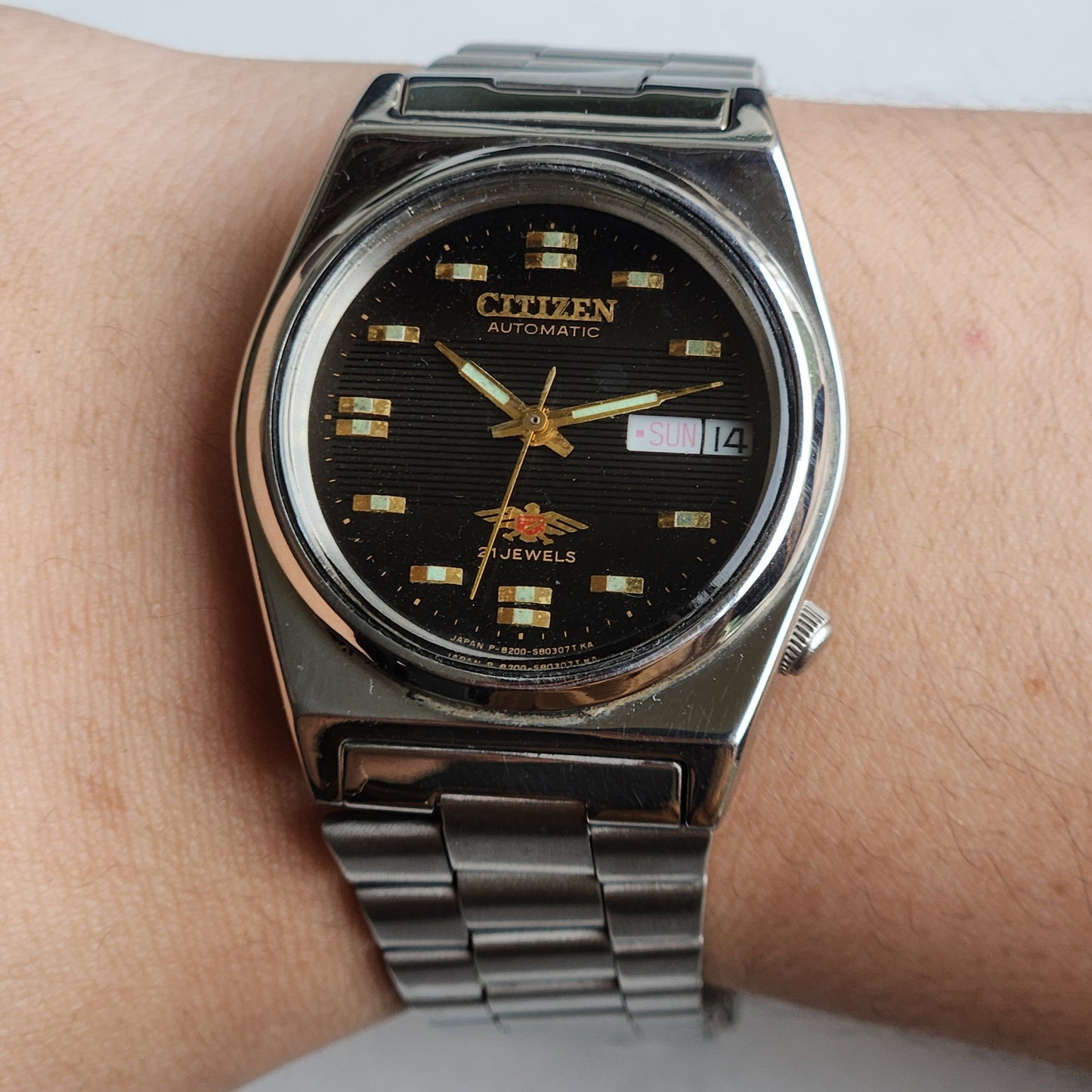 Vintage 1993 Original Citizen Automatic 8200 Black Face 21 Jewels Day-Date Japanese Men's Wrist Watch ET38