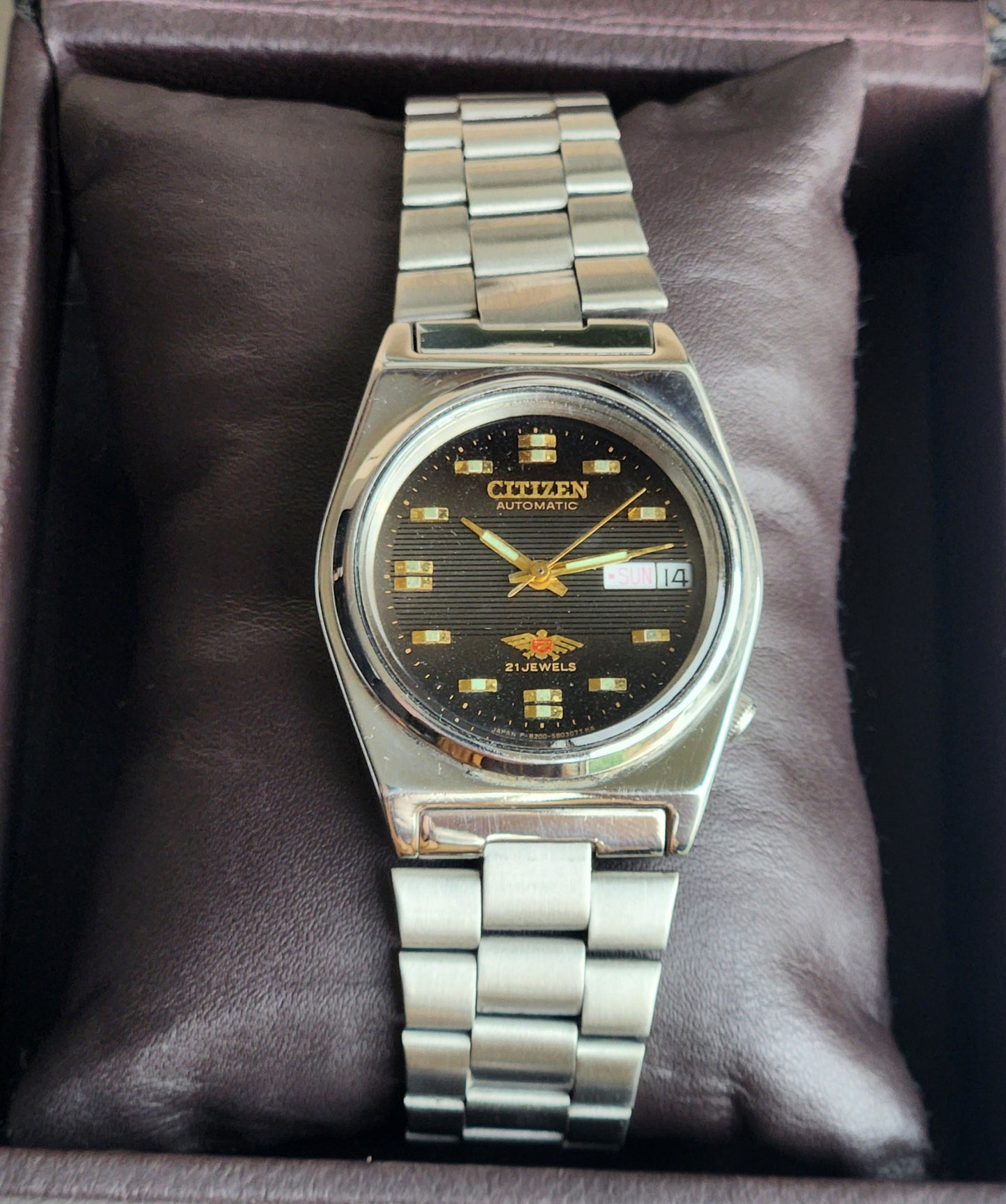 Vintage 1993 Original Citizen Automatic 8200 Black Face 21 Jewels Day-Date Japanese Men's Wrist Watch ET38