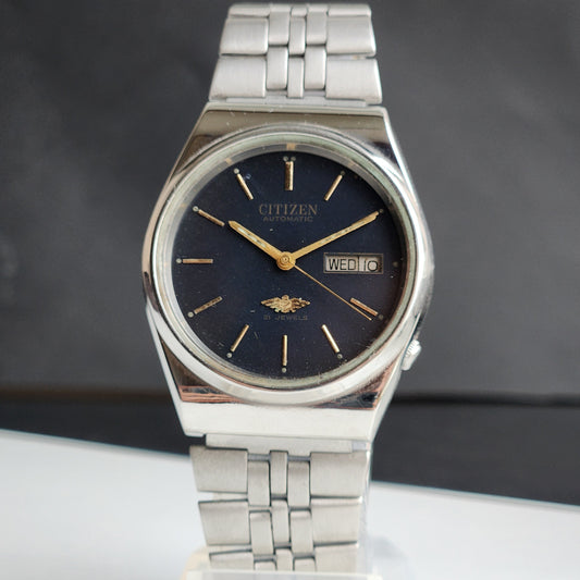 Vintage 1986 Original Citizen Automatic 8200 Black Face 21 Jewels Day-Date Japanese Men's Wrist Watch ET39