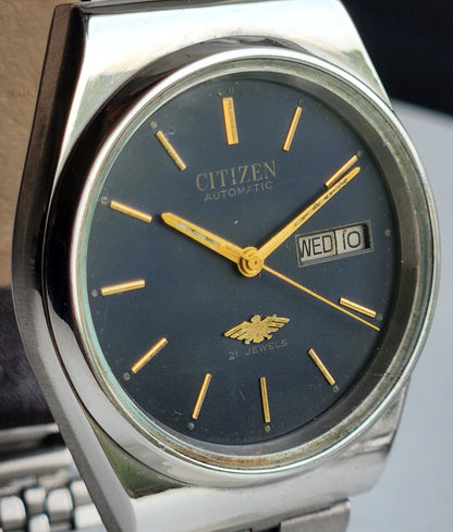 Vintage 1986 Original Citizen Automatic 8200 Black Face 21 Jewels Day-Date Japanese Men's Wrist Watch ET39