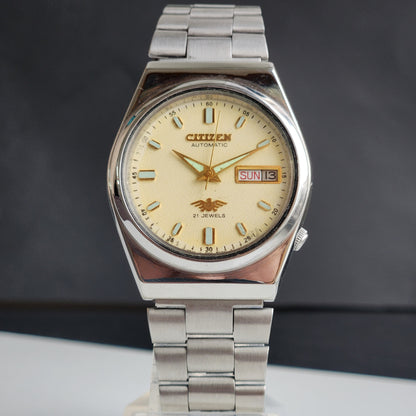 Vintage 1987 Original Citizen Automatic 8200 Yellow Face 21 Jewels Day-Date Japanese Men's Wrist Watch ET41