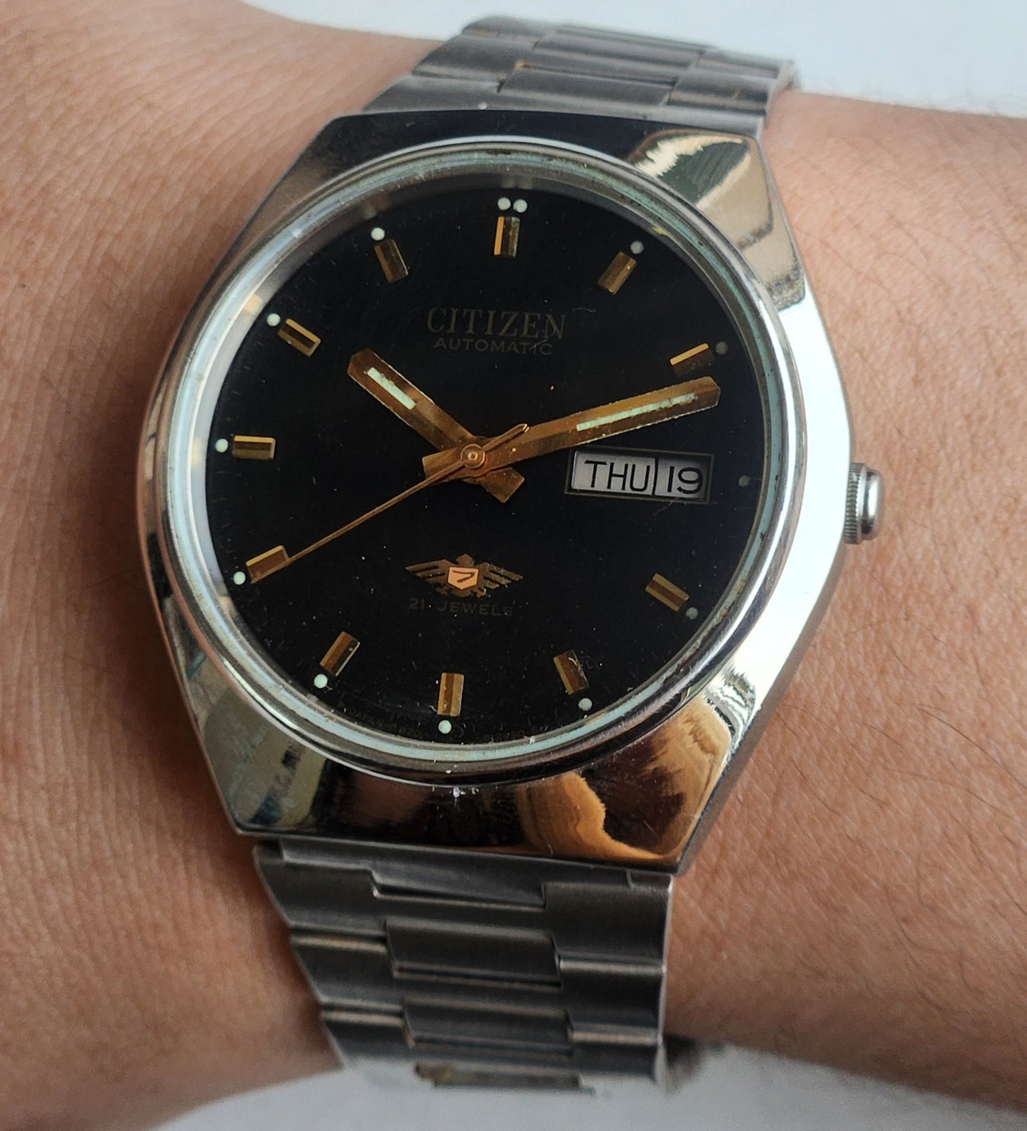 Vintage 1995 Original Citizen Automatic 8200 Balck Face 21 Jewels Day-Date Japanese Men's Wrist Watch ET42