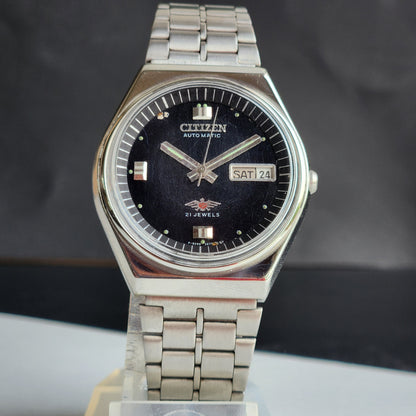 Vintage 1981 Original Citizen Automatic 8200 Black Face 21 Jewels Day-Date Japanese Men's Wrist Watch ET44