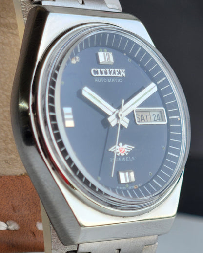 Vintage 1981 Original Citizen Automatic 8200 Black Face 21 Jewels Day-Date Japanese Men's Wrist Watch ET44