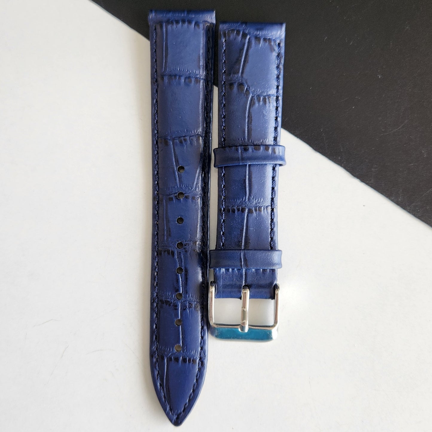 18MM Blue Leather Croco Strap for Automatic Mechanical Watches H12