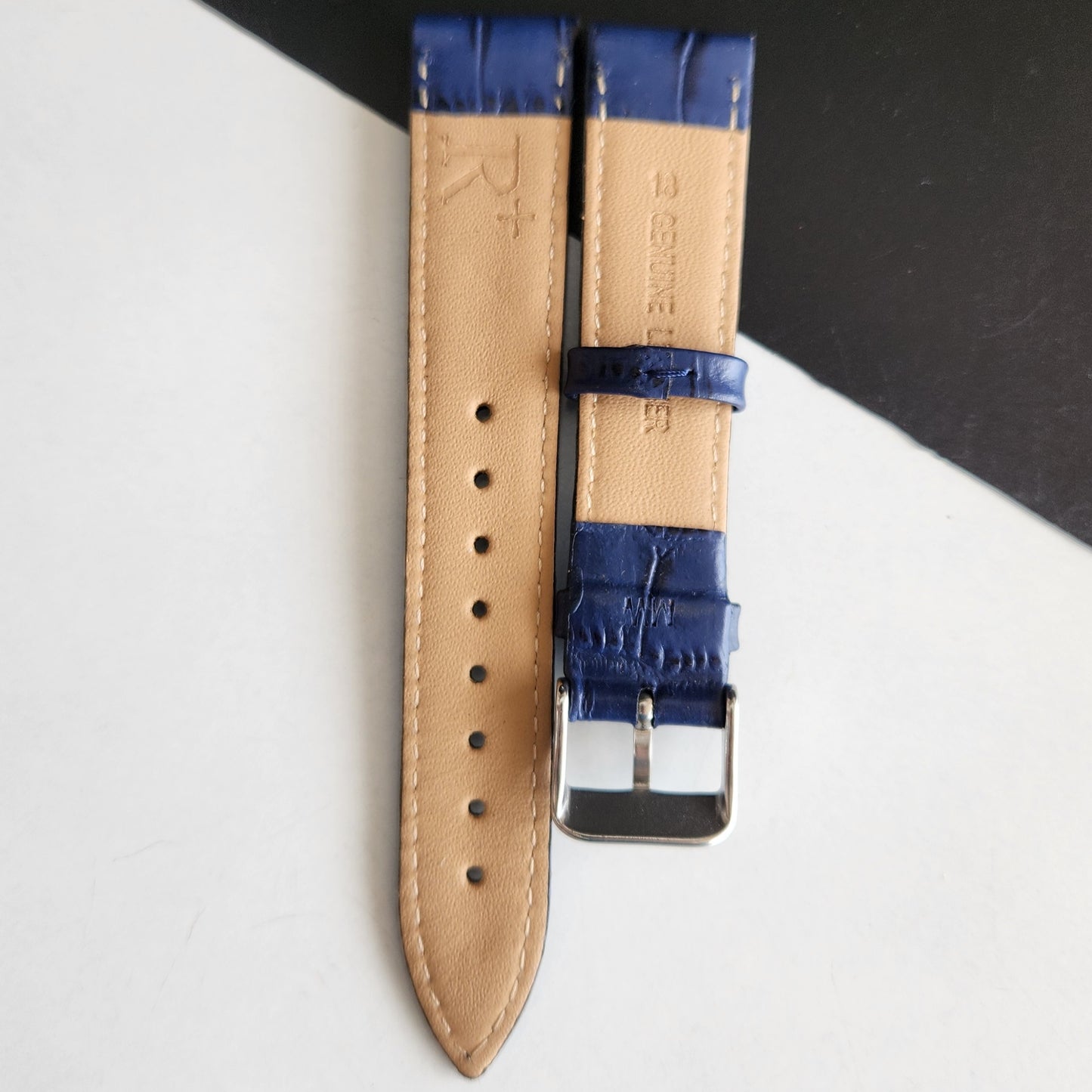 18MM Blue Leather Croco Strap for Automatic Mechanical Watches H12
