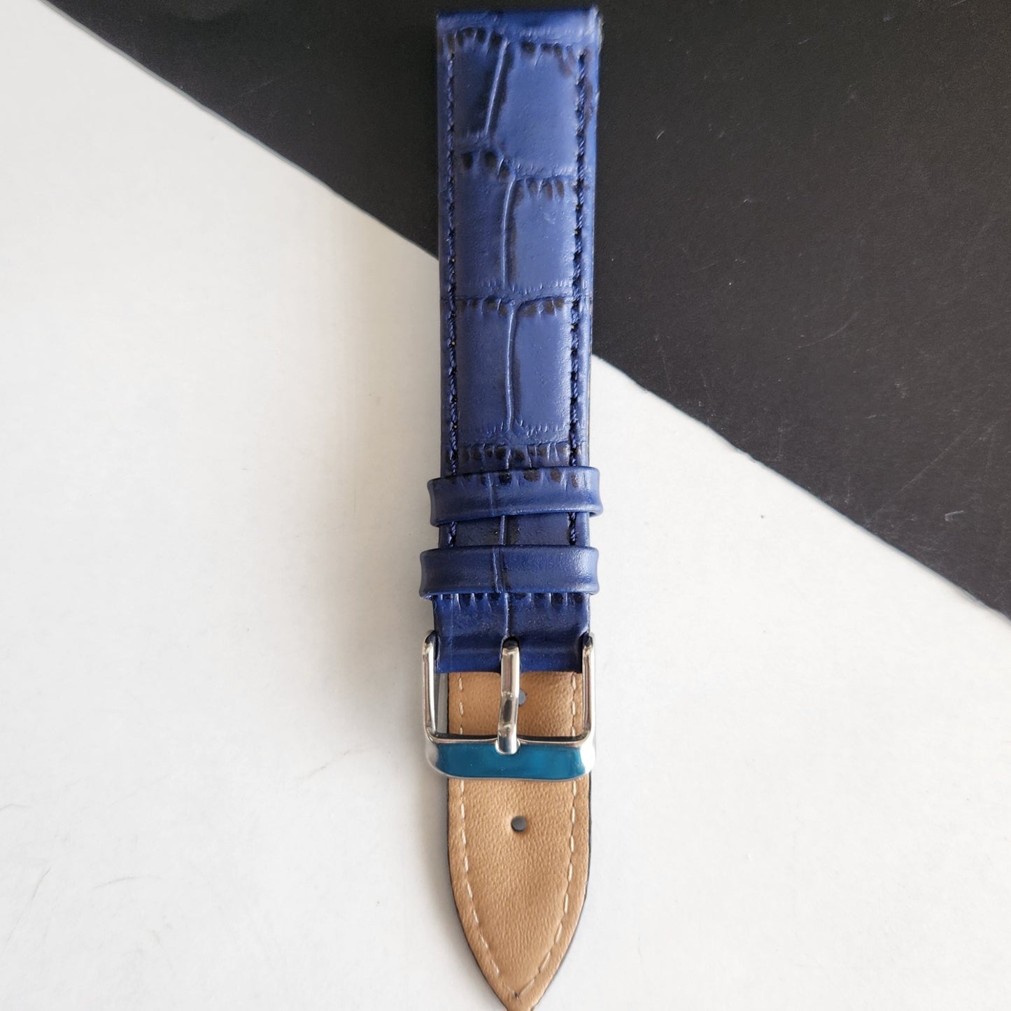 18MM Blue Leather Croco Strap for Automatic Mechanical Watches H12