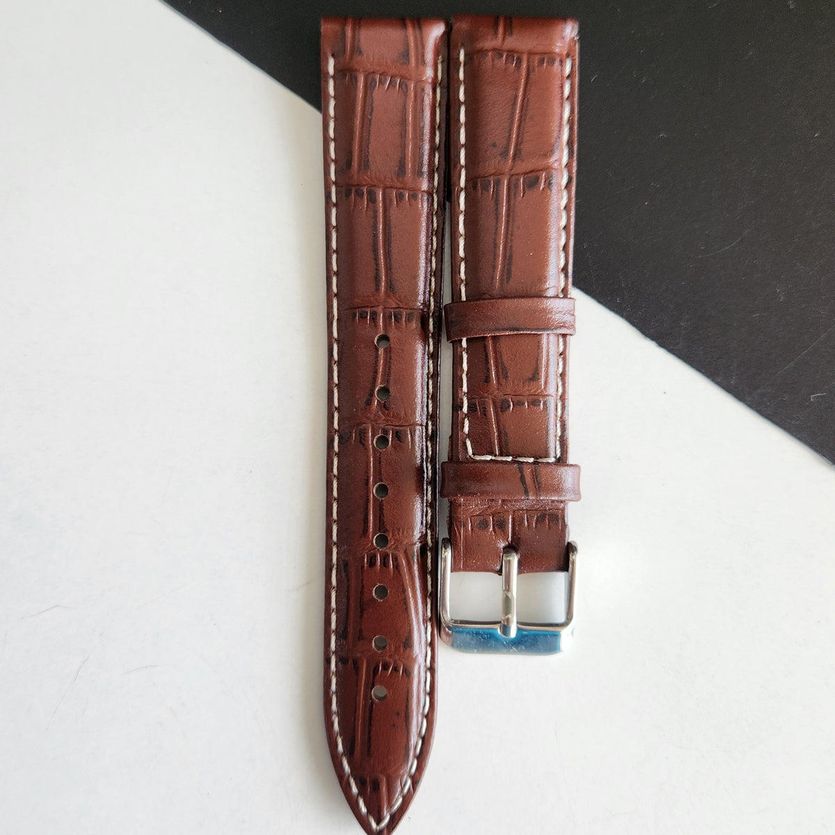 18MM Brown Leather Croco Strap for Automatic Mechanical Watches H13