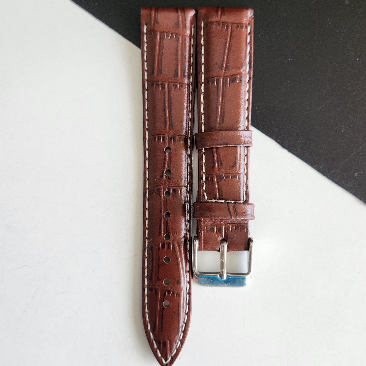 18MM Brown Leather Croco Strap for Automatic Mechanical Watches H13
