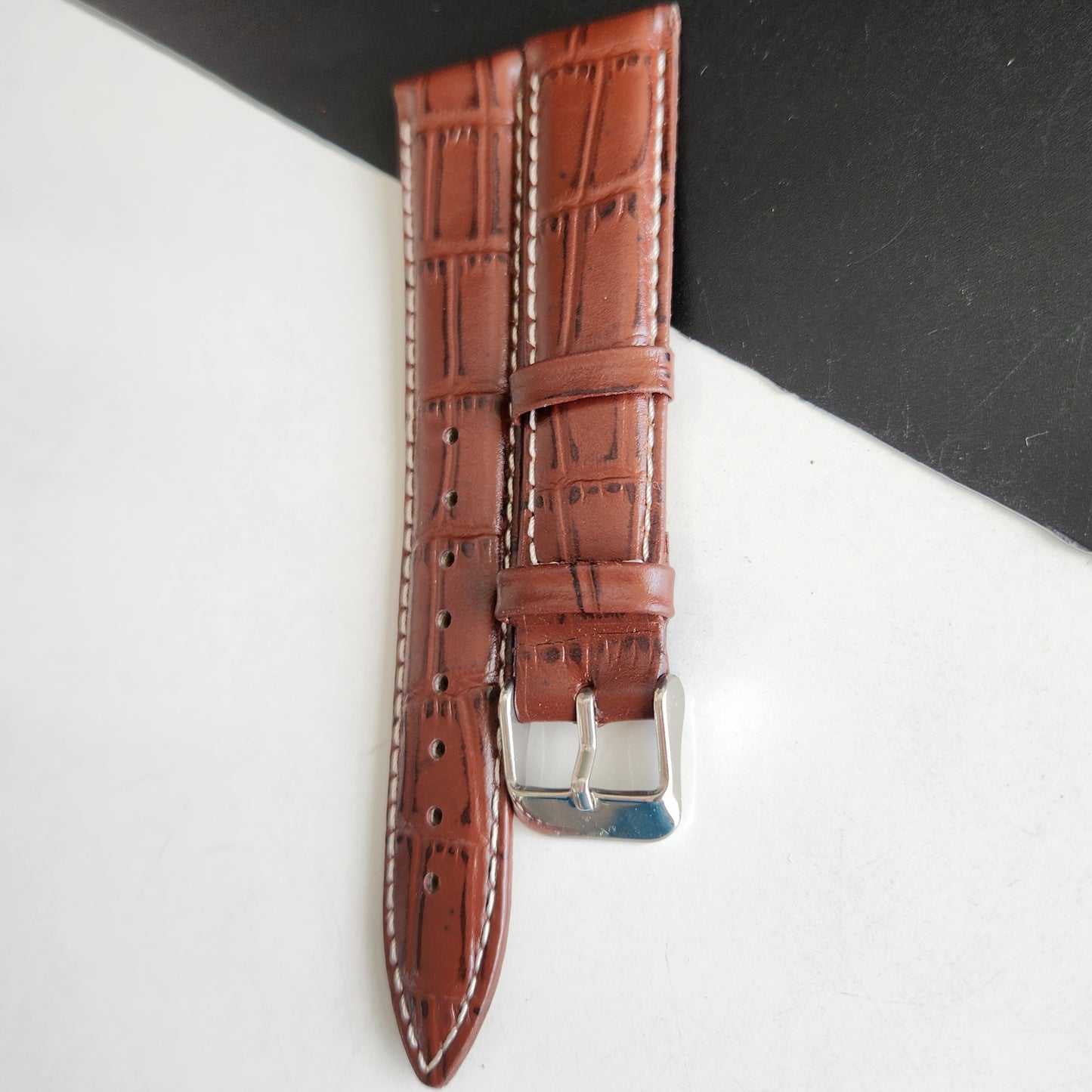 18MM Brown Leather Croco Strap for Automatic Mechanical Watches H13