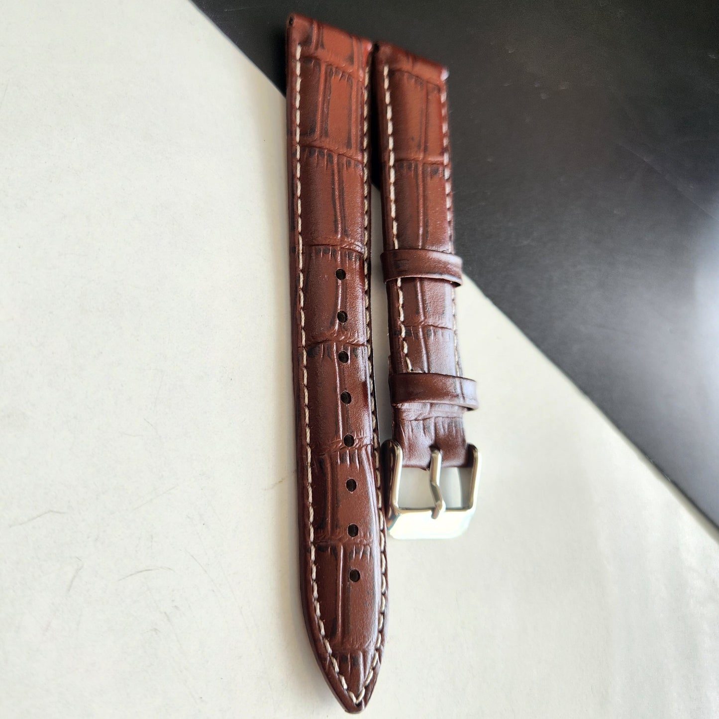 18MM Brown Leather Croco Strap for Automatic Mechanical Watches H13
